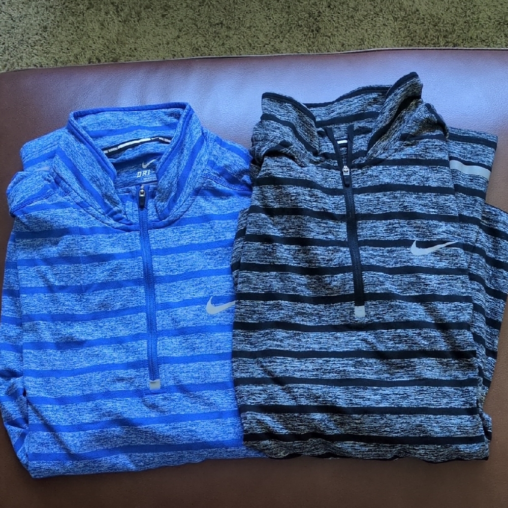Lot Of Two Nike Running Striped Quarter-Zip Pullovers